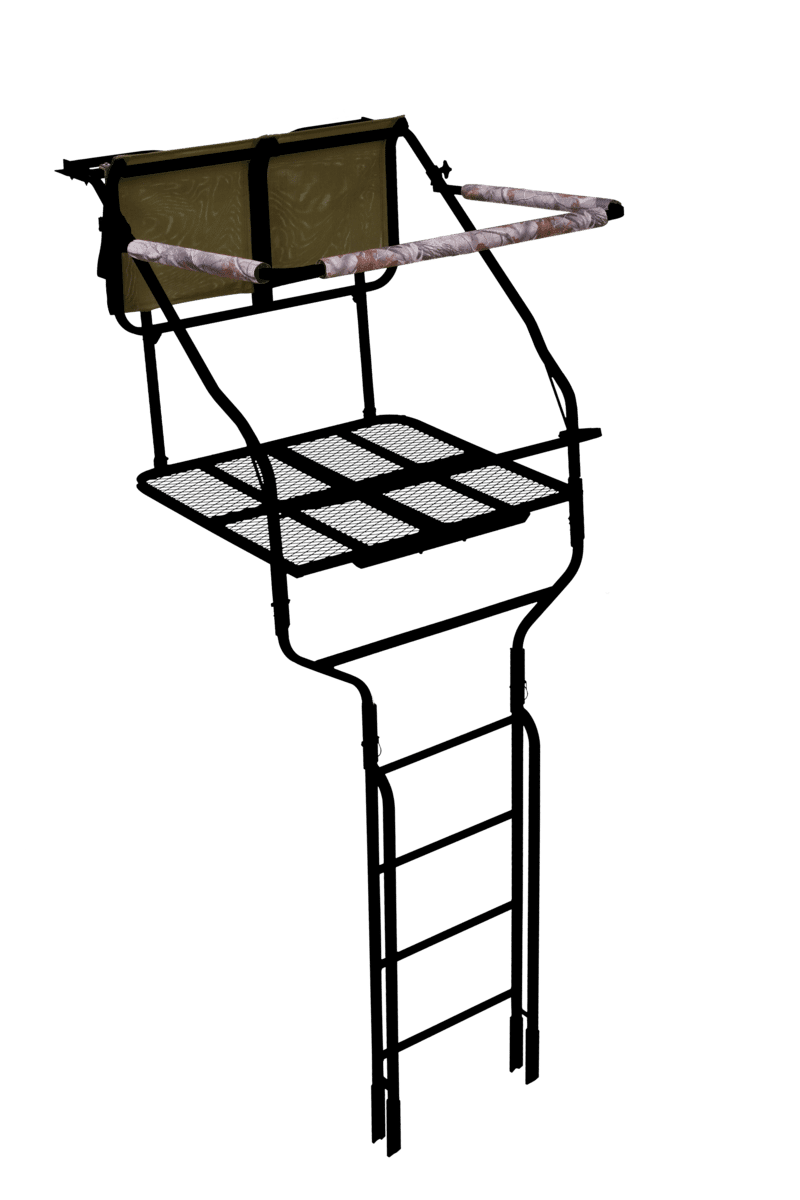 Millennium L_220_SL 18' Double Ladder Stand, w/Large Platform, Safe_Link Safety Line, Padded Shooting Rail, Folding Footrest