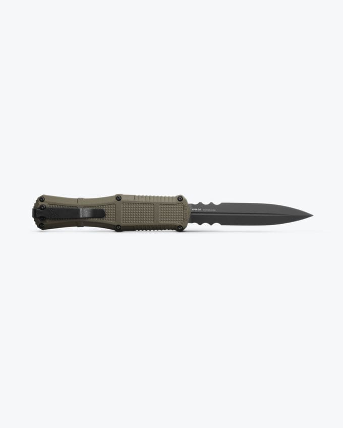 Claymore OTF Doube-Edge Serrated Dagger - Ranger Green Grivory® Handle - Image 3